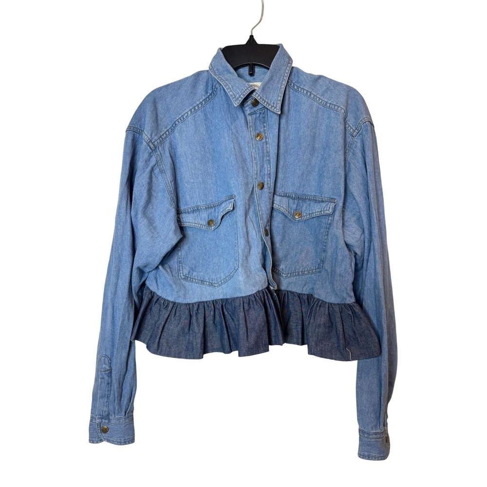 Vintage McNeal Denim‎ Jacket Womens Medium Blue Ruffle Hem Cropped Western 90s